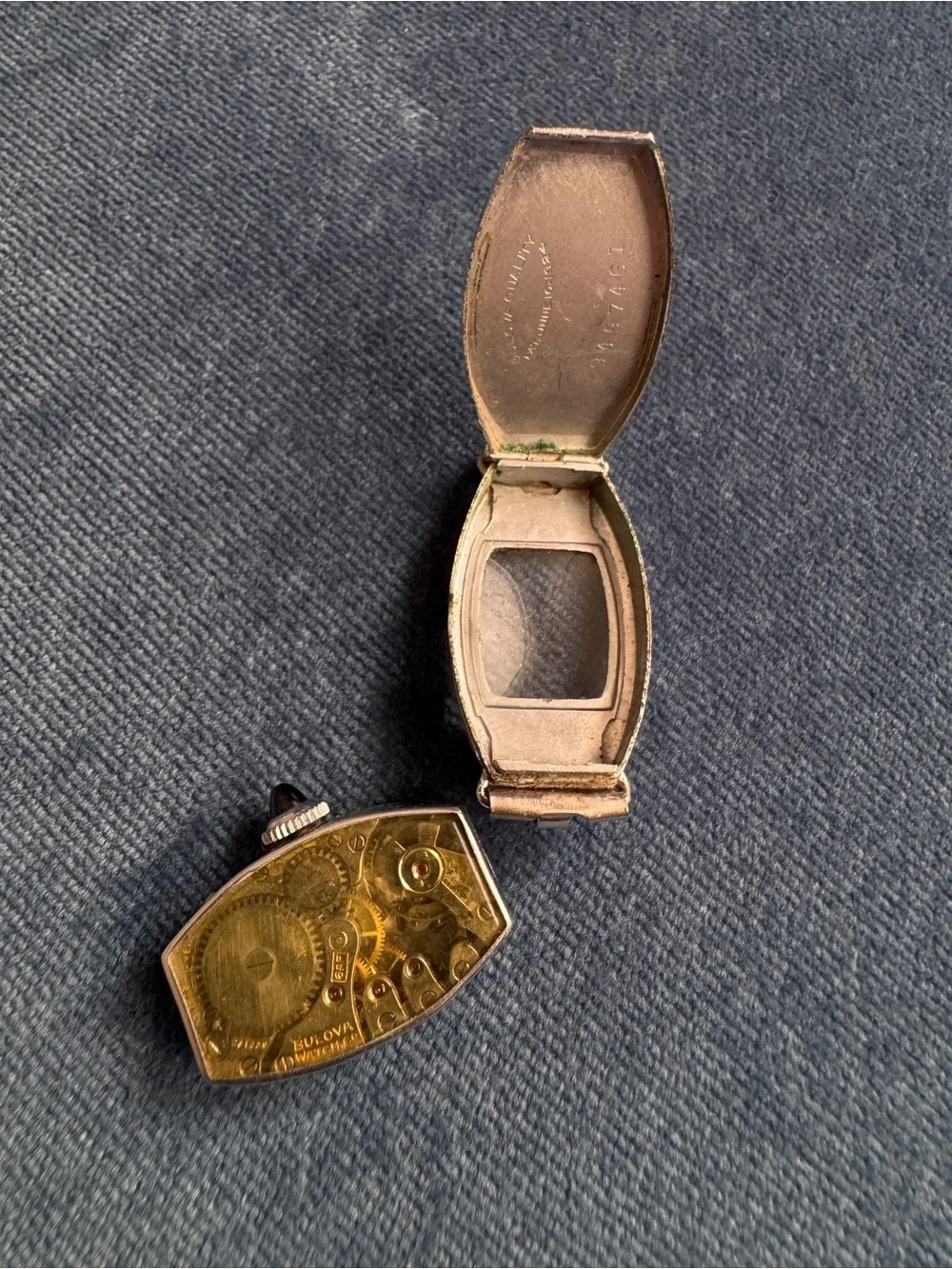 ART DECO BULOVA 1924 GOLD FILLED & SAPPHIRE MISS LIBERTY Case manual Wind Watch